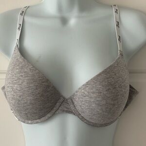 PINK Victoria's Secret Heather Gray Lightly Padded T-Shirt Bra with Logo Straps